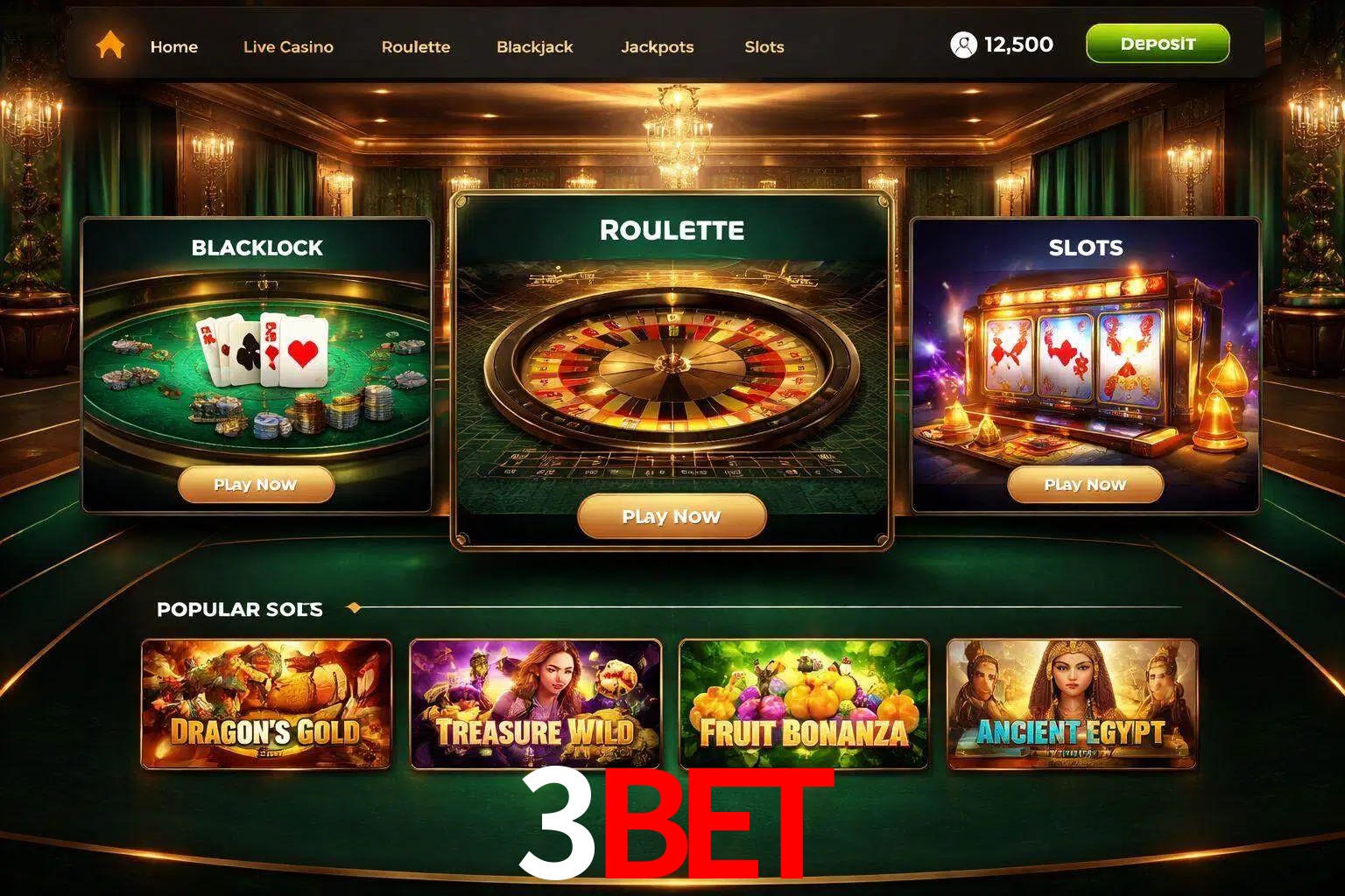 Vista de la plataforma 3BET Casino mostrando categorías organizadas de juegos en línea